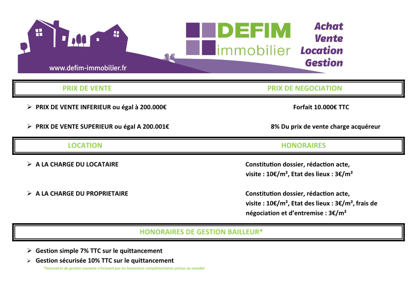 Defim Immobilier Honoraires